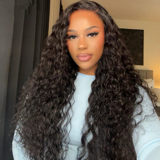 Water Wave Lace Front Wig Human Hair Transparent Lace Glueless Wig