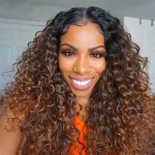 T1B/4 Italy Curl 4x4 Transparent Lace Closure Wig Human Hair Glueless Wig