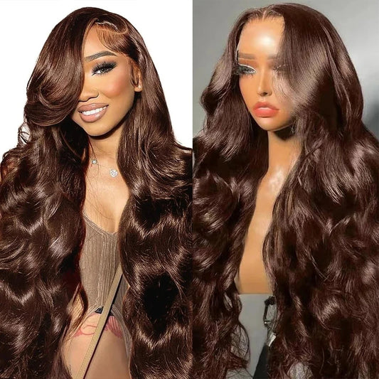 #4 Brown Body Wave 13x4 Transparent Lace Front Wig Human Hair Glueless Wig