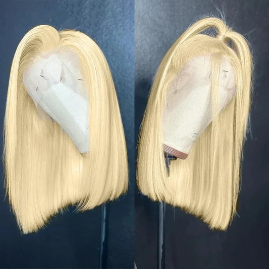 613 Blonde Straight Bob Wig 13x4 Transparent Lace Front Human Hair Glueless Wig