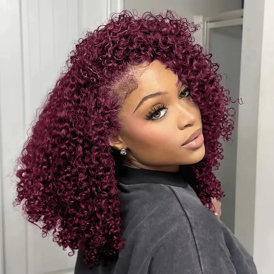 99J Burgundy Pixie Curly 4x4 Lace Closure Wig Human Hair Glueless Wig