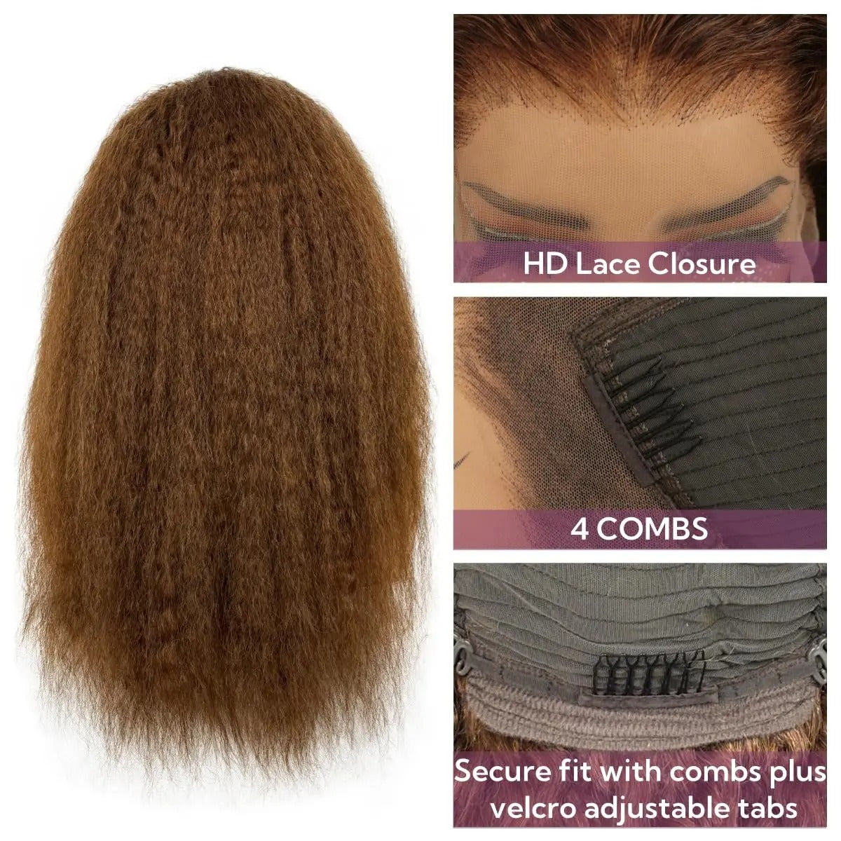 #4 Brown Kinky Straight Human Hair Transparent Lace Glueless Wig