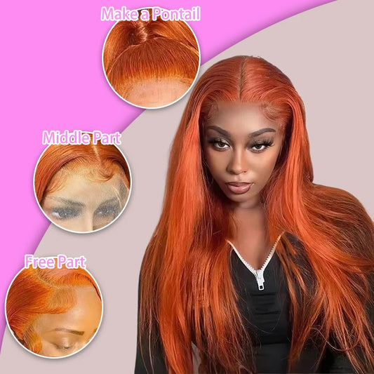 #350 Ginger Straight 13x4 Transparent Lace Front Wig Human Hair Glueless Wig