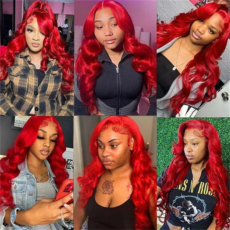 Hot Red Body Wave 13x4 Transparent Lace Front Wig Human Hair Glueless Wig