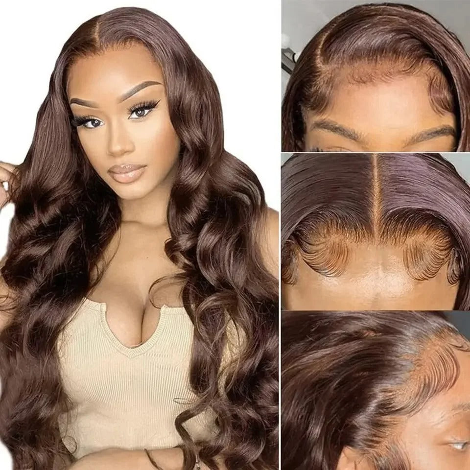 #4 Brown Loose Body Wave Wig 250% Density Human Hair Transparent Lace Glueless Wig