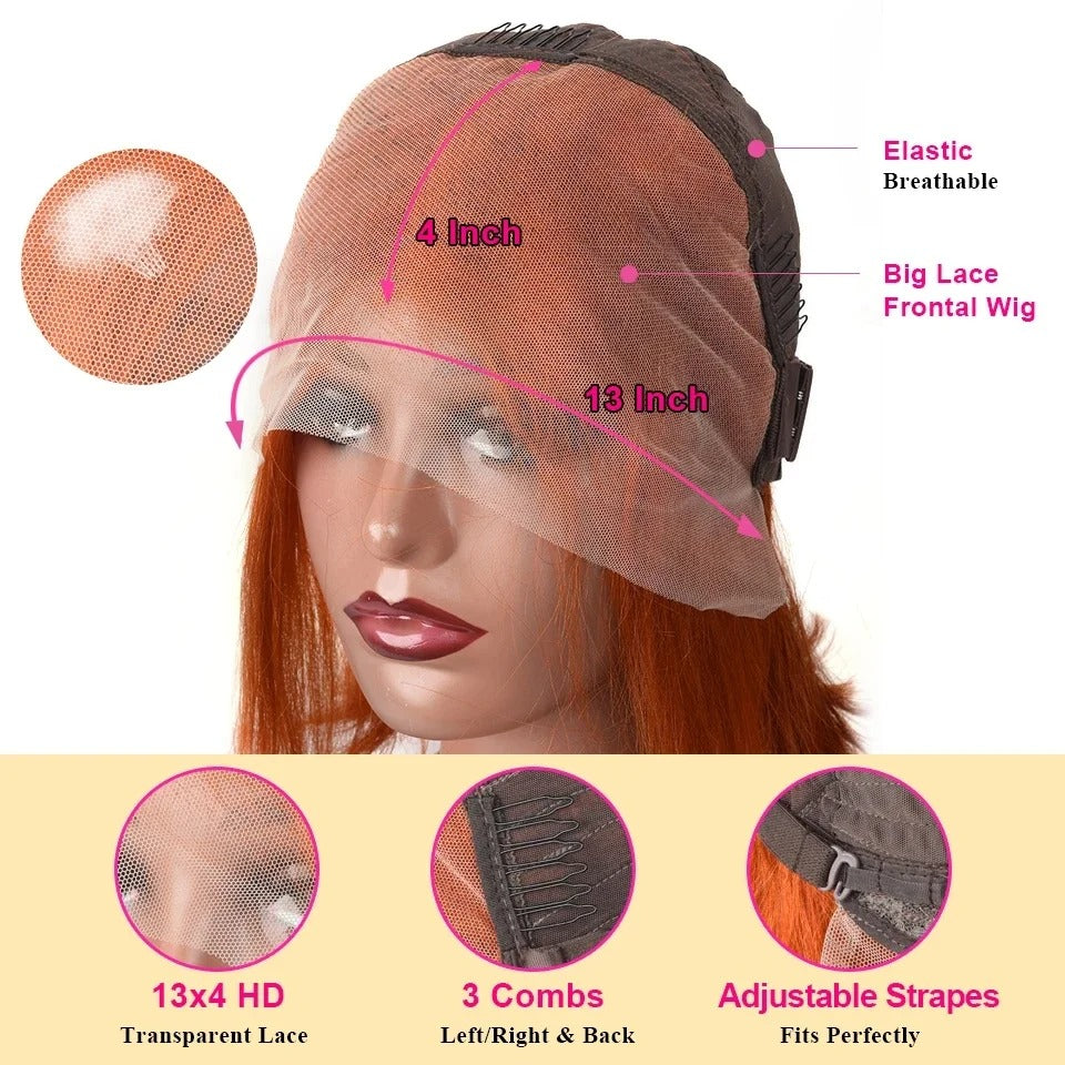 #350 Ginger Body Wave 13x4 Transparent Lace Front Wig Human Hair Glueless Wig