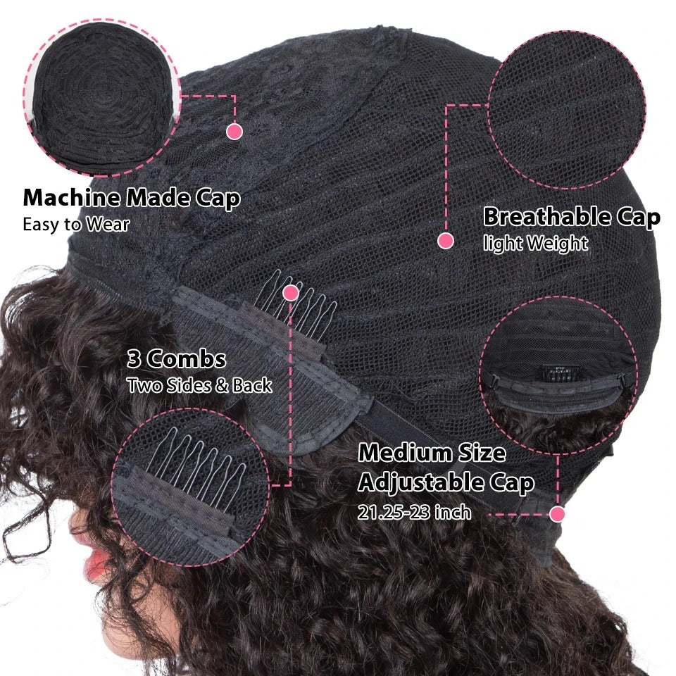 P4/27 Short Curly Bang Wig Human Hair Machine Made Glueless Wig