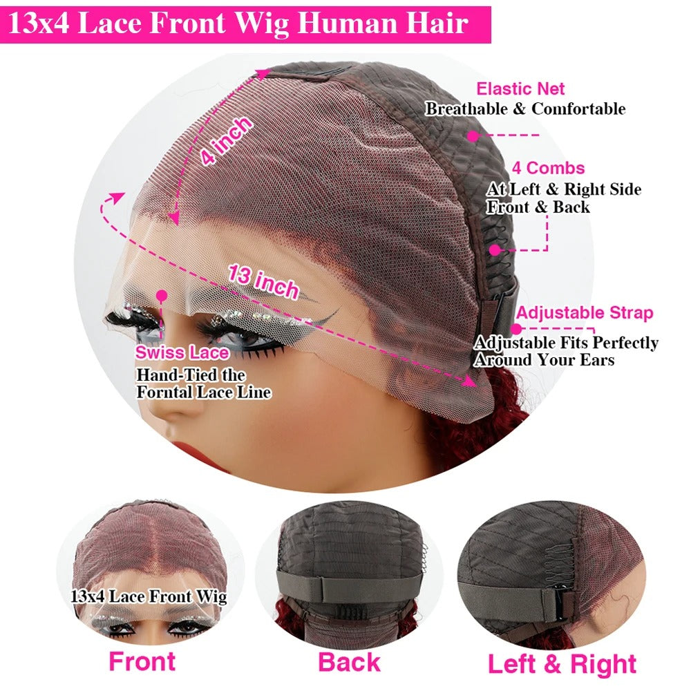 99J Burgundy Loose Body Wave Wig 250% Density Human Hair Transparent Lace Glueless Wig