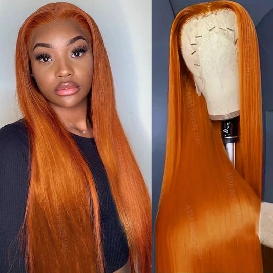 #350 Ginger Straight 13x4 Transparent Lace Front Wig Human Hair Glueless Wig
