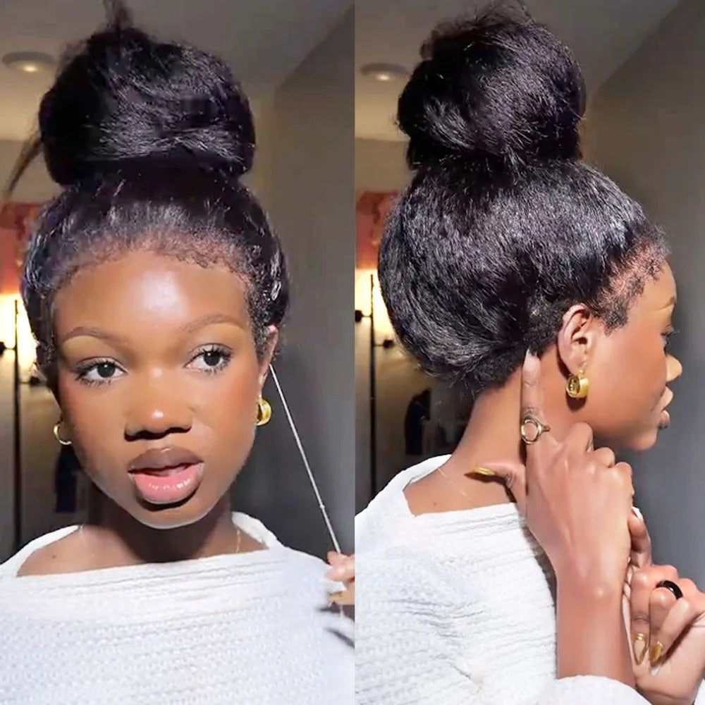 360 Lace Frontal Kinky Straight Human Hair Wig Transparent Lace with Invisible Drawstring