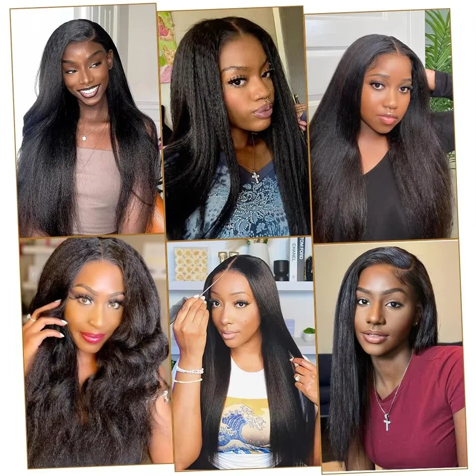 360 Lace Frontal Kinky Straight Human Hair Wig Transparent Lace with Invisible Drawstring