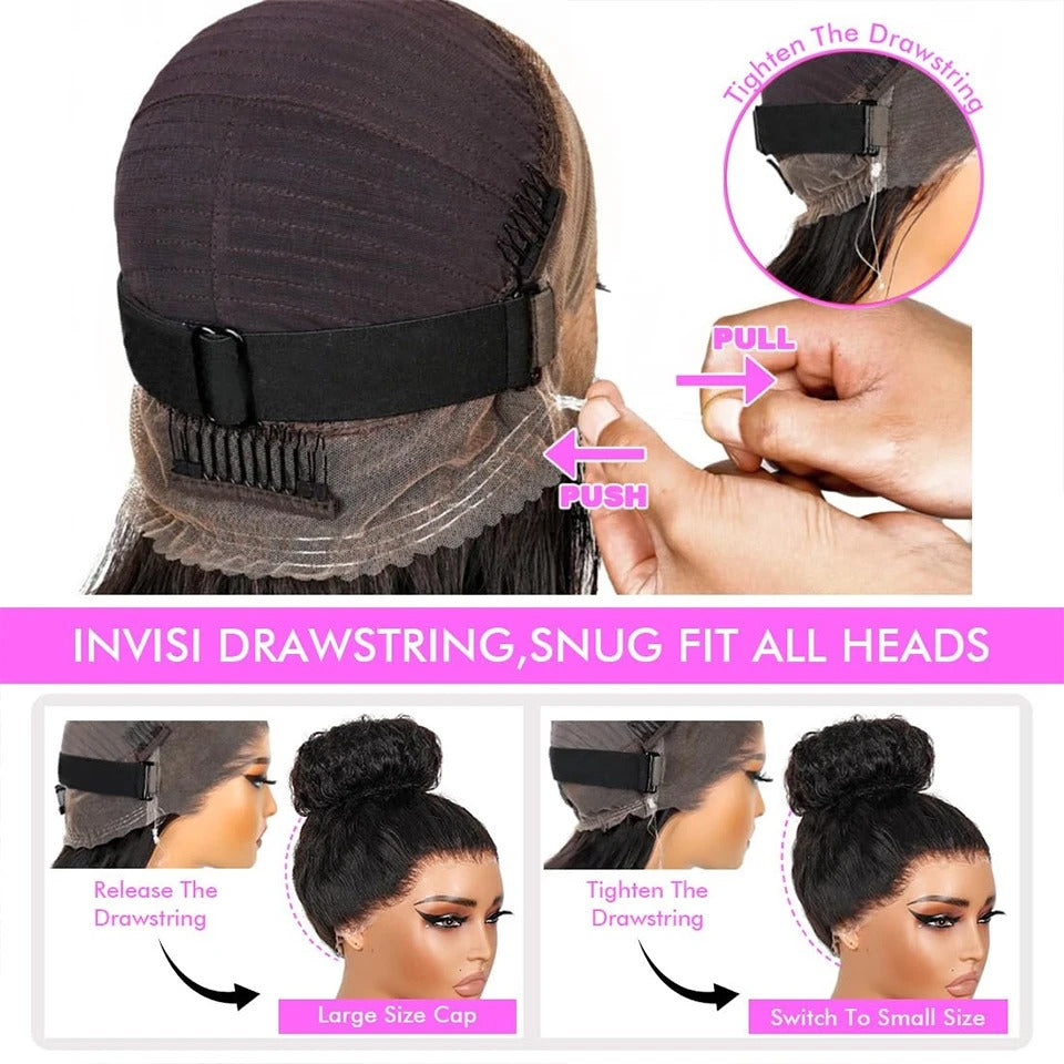 360 Lace Frontal Kinky Straight Human Hair Wig Transparent Lace with Invisible Drawstring