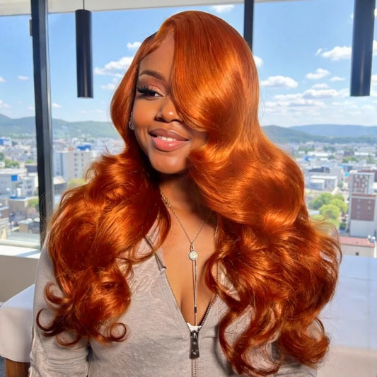 #350 Ginger Body Wave 13x4 Transparent Lace Front Wig Human Hair Glueless Wig