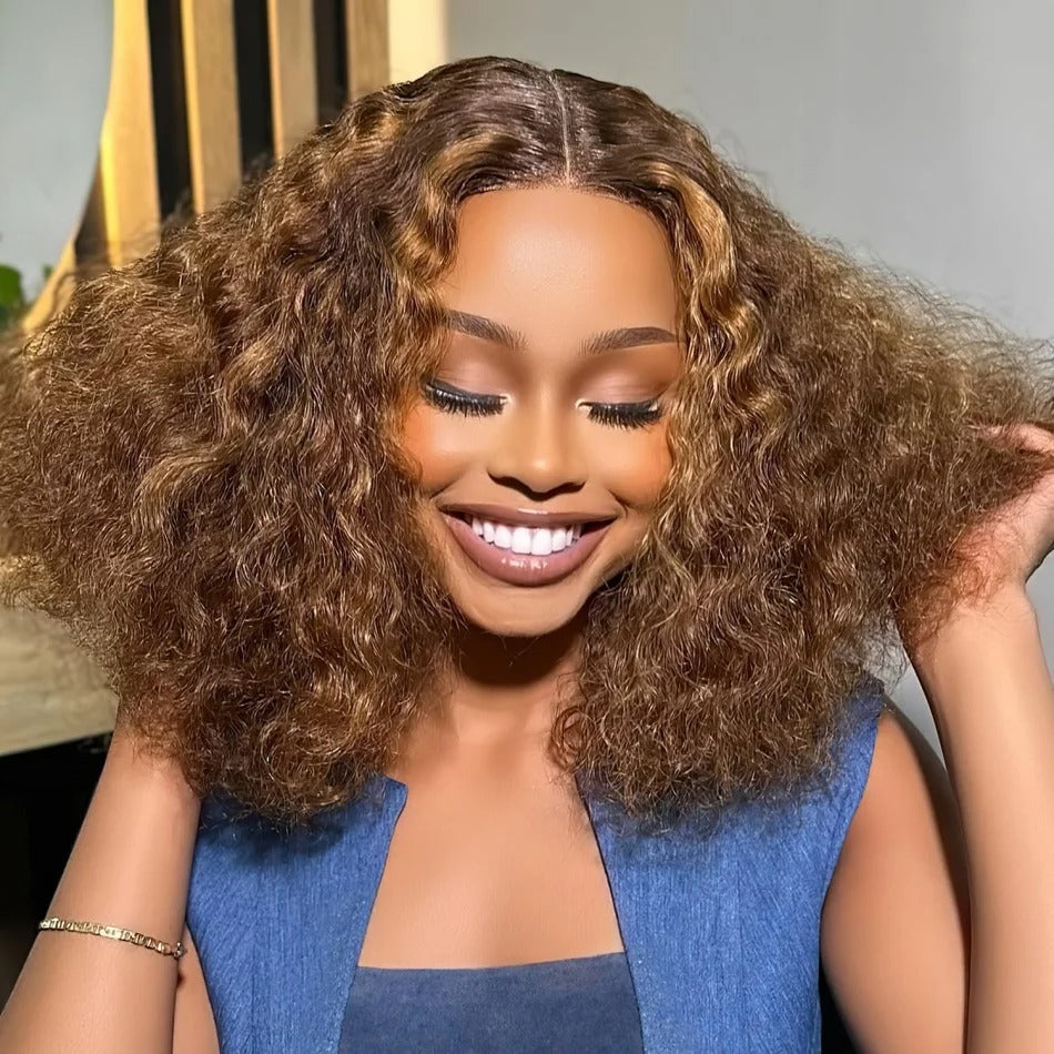 P4/27 Italy Curl 4x4 Transparent Lace Closure Wig Human Hair Glueless Wig