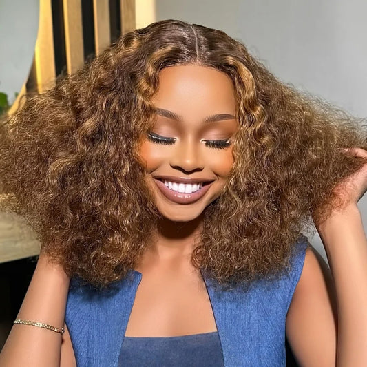 P4/27 Italy Curl 4x4 Transparent Lace Closure Wig Human Hair Glueless Wig