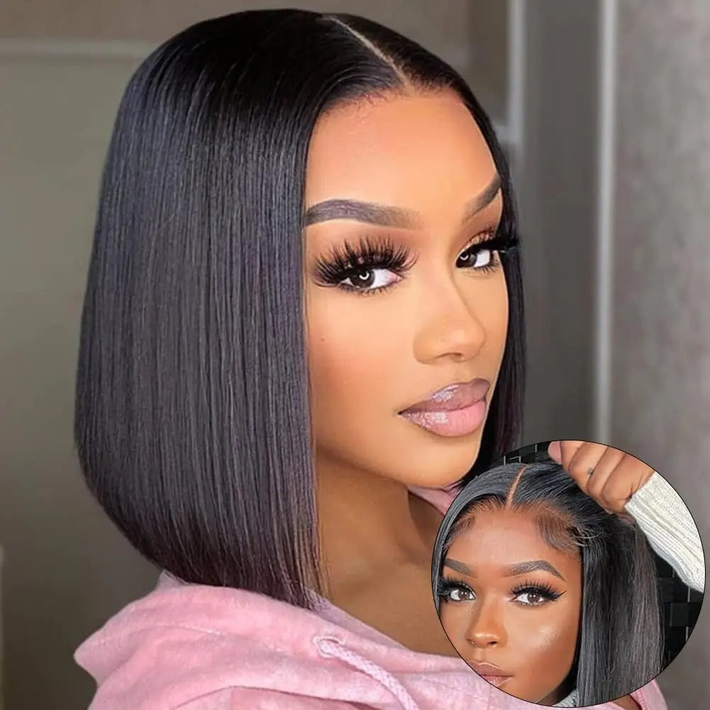 Bone Straight Raw Human Hair Bob Wig 2x6 Lace Closure Glueless Wig