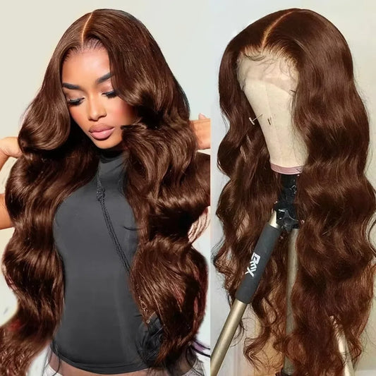 #4 Brown Body Wave 13x4 Transparent Lace Front Wig Human Hair Glueless Wig