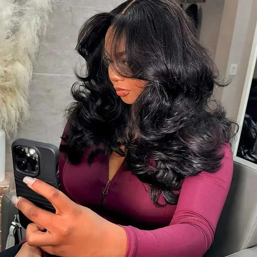 Loose Body Wave Lace Front Wig 250% Density Human Hair Transparent Lace Glueless Wig