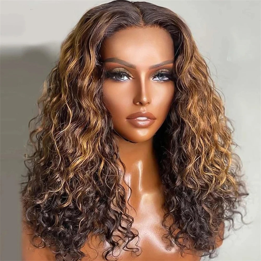 P4/27 Italy Curl 4x4 Transparent Lace Closure Wig Human Hair Glueless Wig