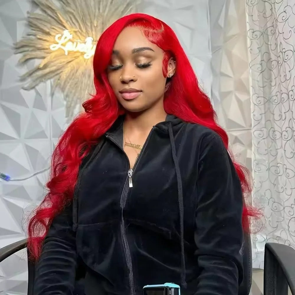 Hot Red Body Wave 13x4 Transparent Lace Front Wig Human Hair Glueless Wig