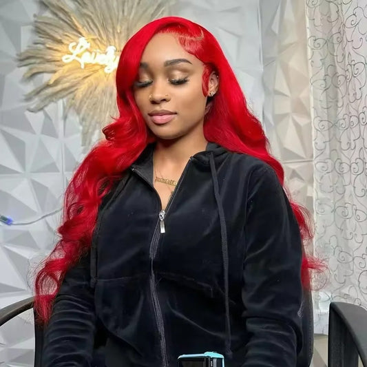 Hot Red Body Wave 13x4 Transparent Lace Front Wig Human Hair Glueless Wig