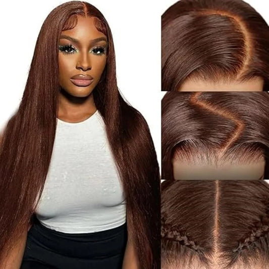 #4 Brown Straight 13x4 Transparent Lace Front Wig Human Hair Glueless Wig