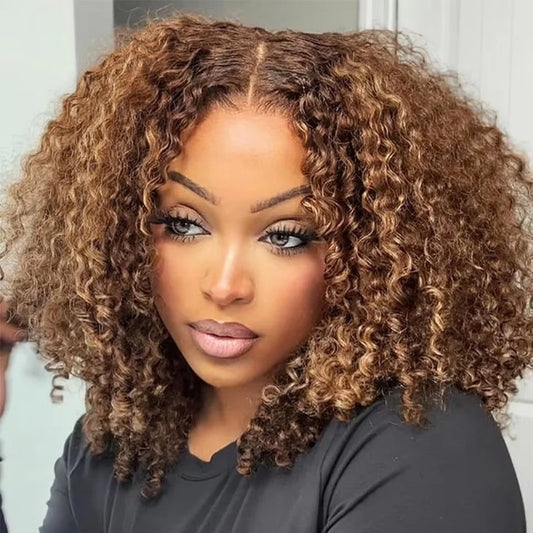 P4/27 Pixie Curly 4x4 Transparent Lace Closure Wig Human Hair Glueless Wig