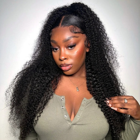Kinky Curly Lace Front Wig Human Hair Transparent Lace Glueless Wig