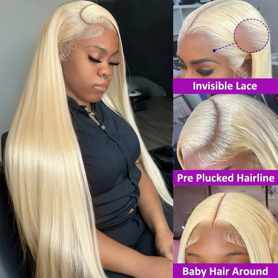 613 Blonde Straight 13x4 Transparent Lace Front Wig Human Hair Glueless Wig