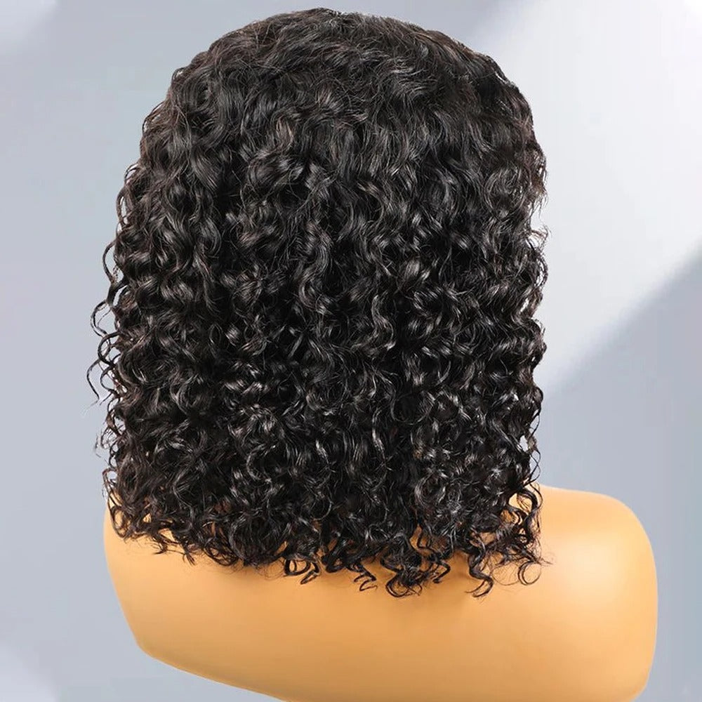 Kinky Curly Bob Wig Human Hair Transparent Lace Front Glueless Wig