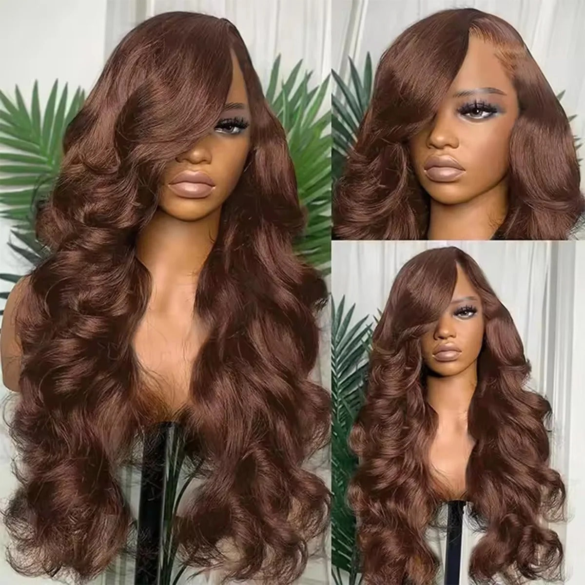 #4 Brown Loose Wave Lace Front Wig Human Hair Transparent Lace Wig
