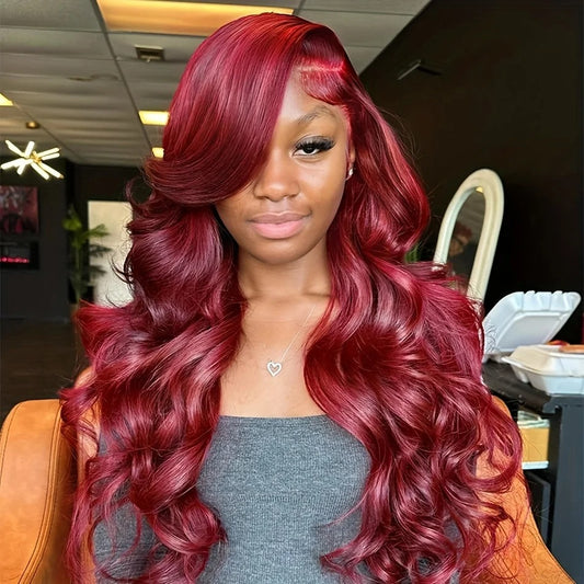 99J Burgundy Loose Body Wave Wig 250% Density Human Hair Transparent Lace Glueless Wig