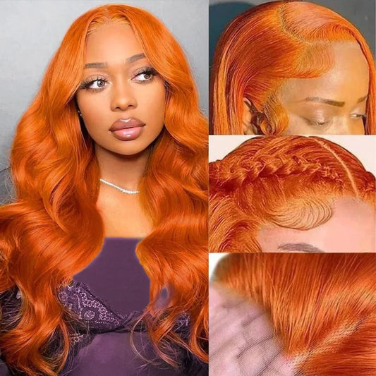 #350 Ginger Body Wave 13x4 Transparent Lace Front Wig Human Hair Glueless Wig