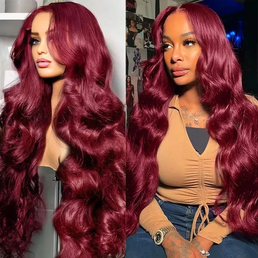 99J Burgundy Body Wave 13x4 Transparent Lace Front Wig Human Hair Glueless Wig