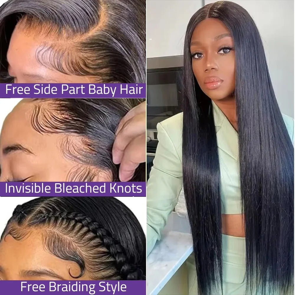Straight Lace Front Wig Human Hair Transparent Lace Glueless Wig