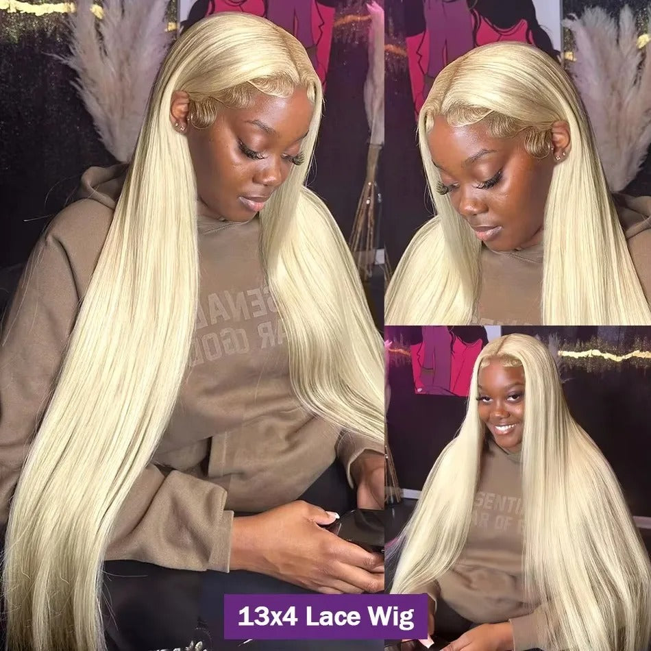 613 Blonde Straight 13x4 Transparent Lace Front Wig Human Hair Glueless Wig
