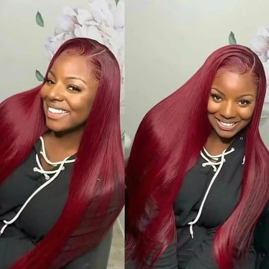 99J Burgundy Straight 13x4 Transparent Lace Front Wig Human Hair Glueless Wig