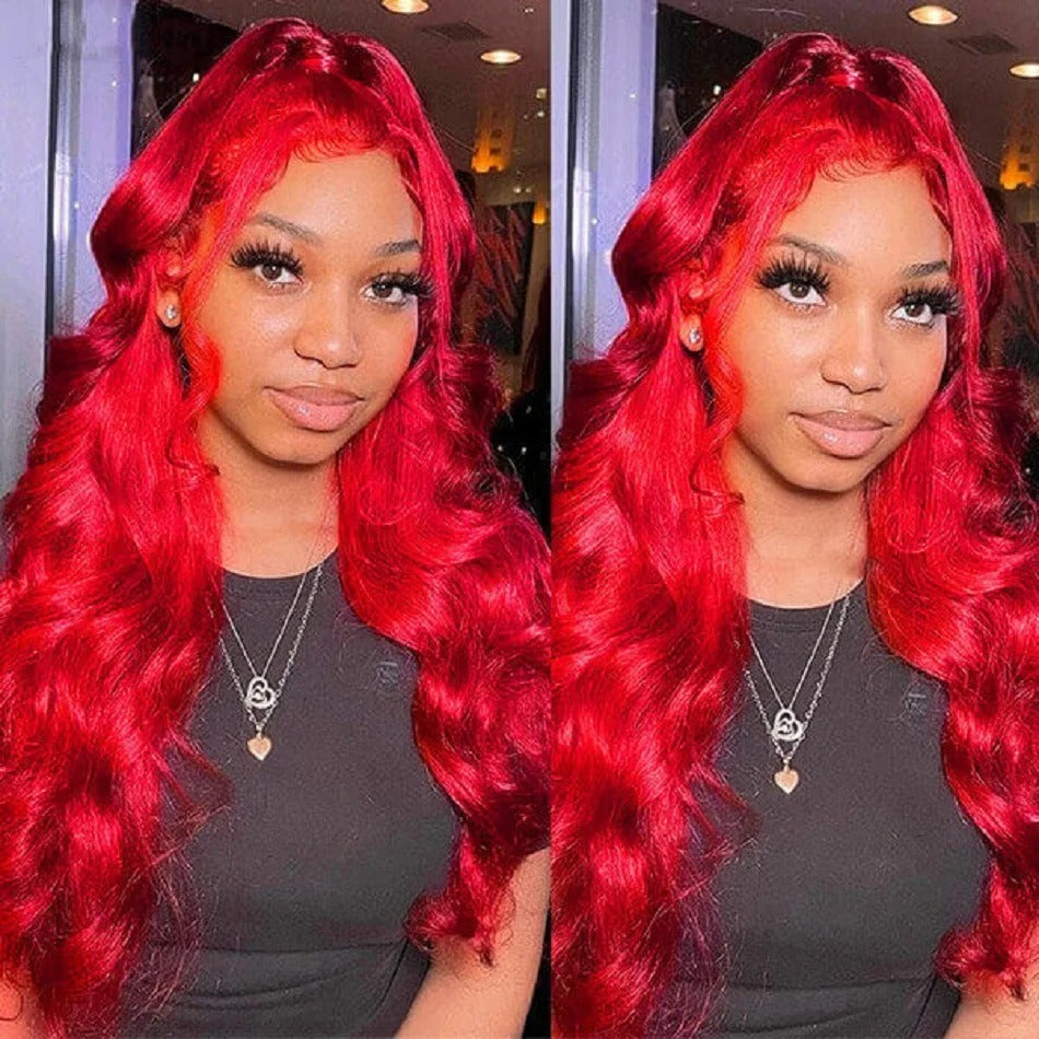 Hot Red Body Wave 13x4 Transparent Lace Front Wig Human Hair Glueless Wig