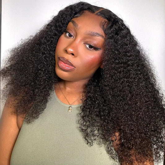 Kinky Curly Lace Front Wig Human Hair Transparent Lace Glueless Wig