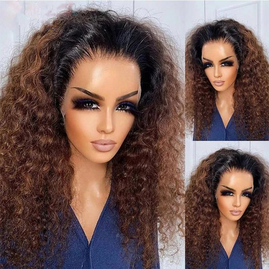 T1B/4 Italy Curl 4x4 Transparent Lace Closure Wig Human Hair Glueless Wig