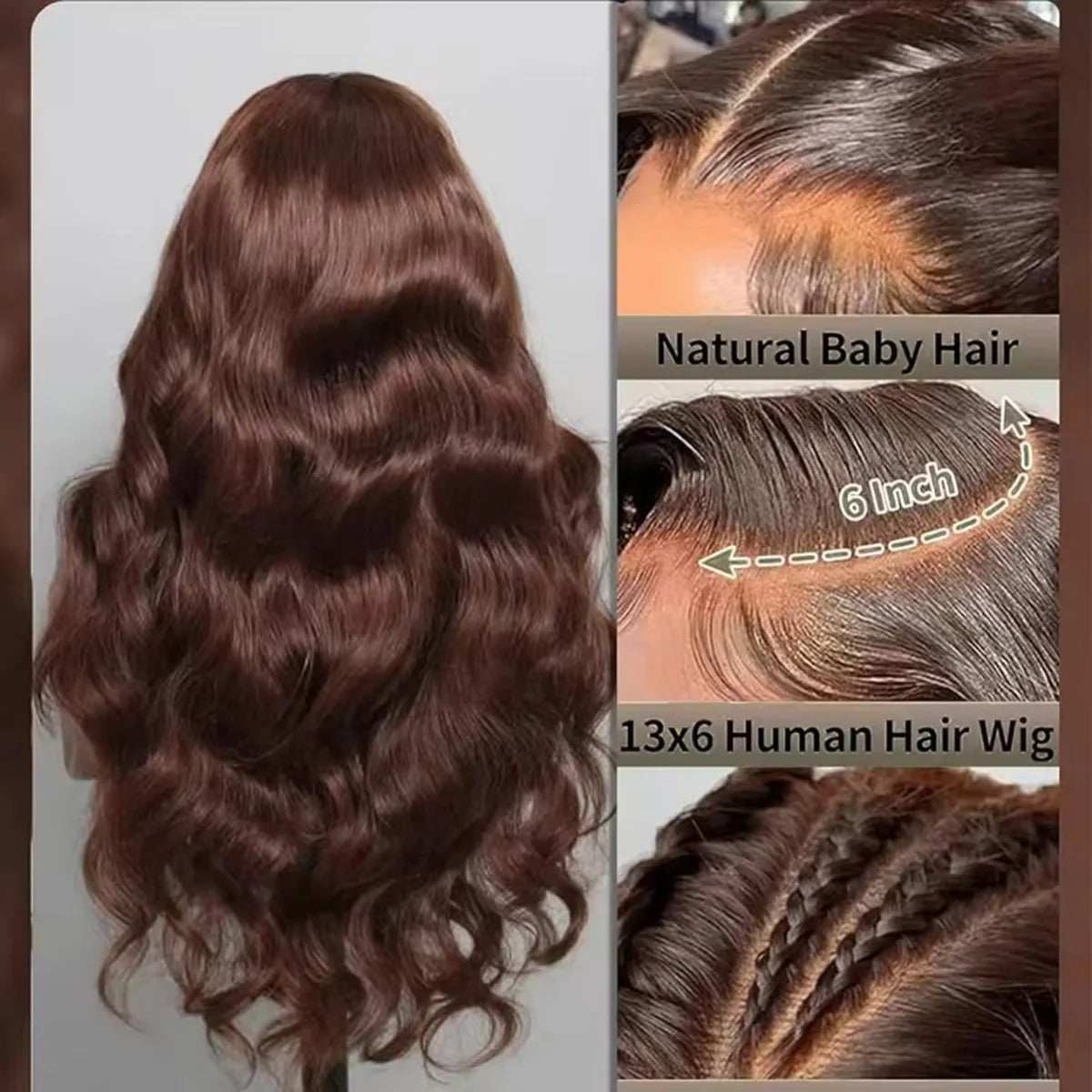#4 Brown Loose Wave Lace Front Wig Human Hair Transparent Lace Wig