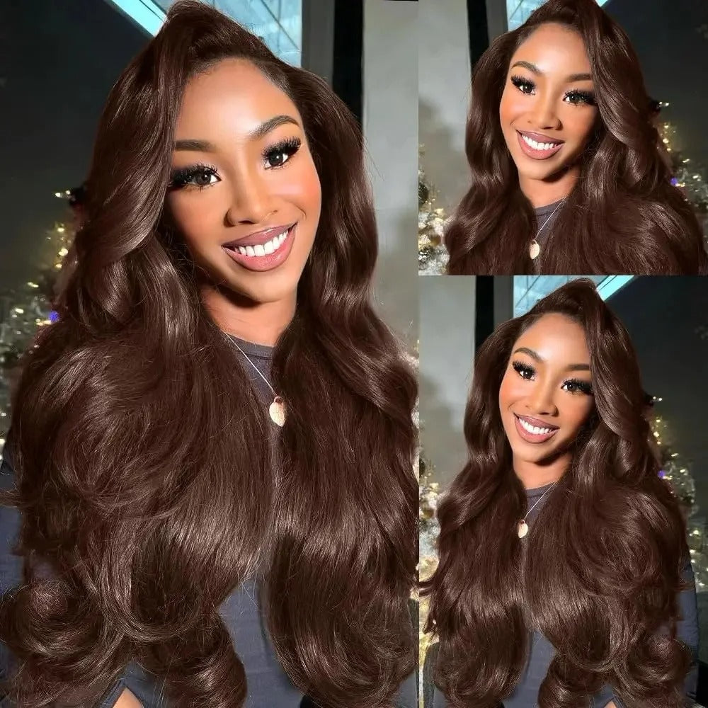 #4 Brown Body Wave 13x4 Transparent Lace Front Wig Human Hair Glueless Wig