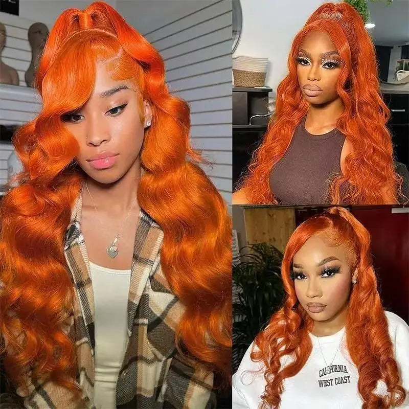#350 Ginger Body Wave 13x4 Transparent Lace Front Wig Human Hair Glueless Wig