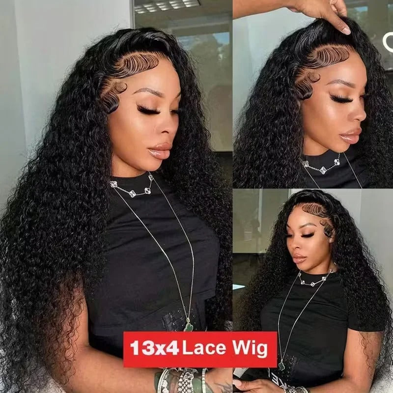 Kinky Curly Lace Front Wig Human Hair Transparent Lace Glueless Wig