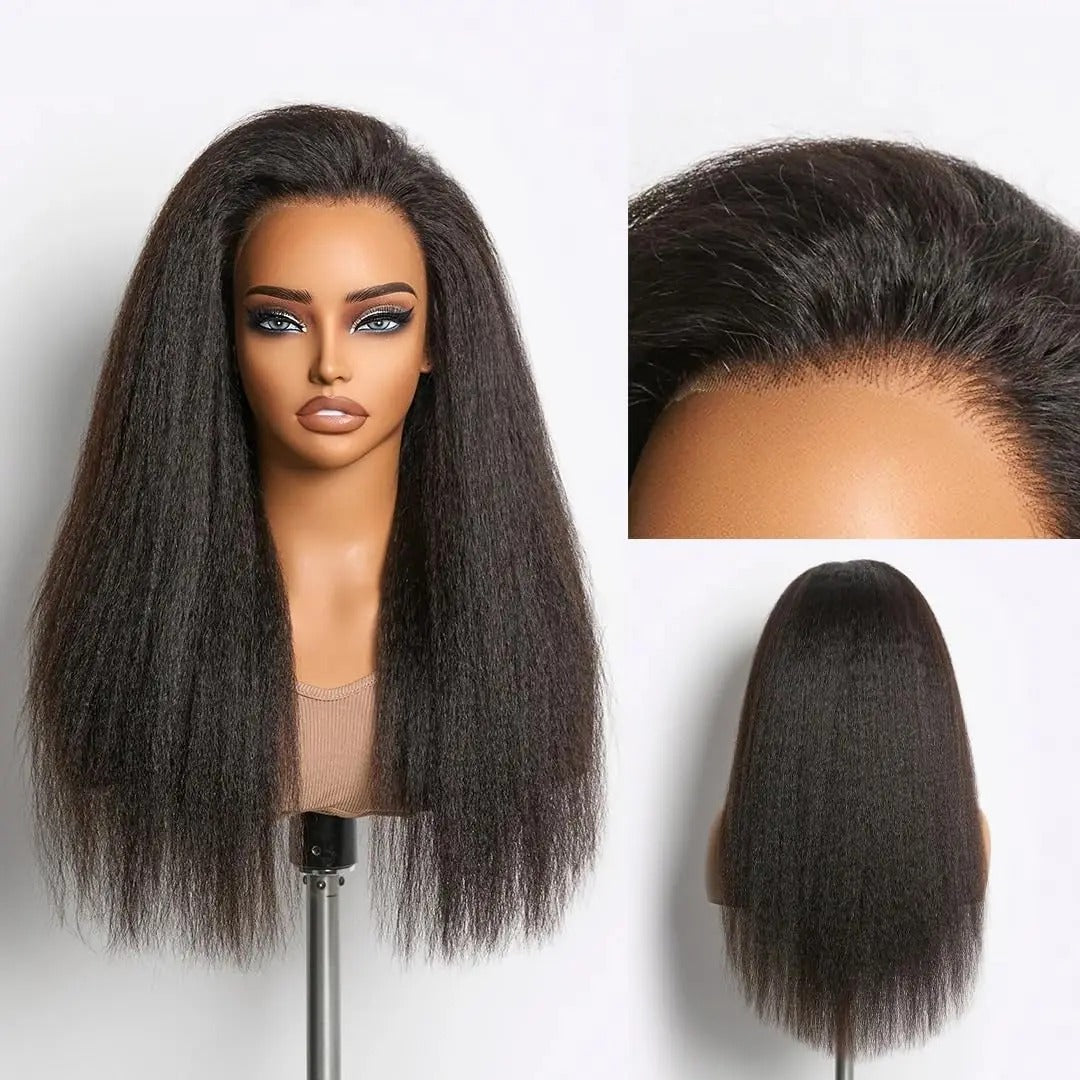 360 Lace Frontal Kinky Straight Human Hair Wig Transparent Lace with Invisible Drawstring