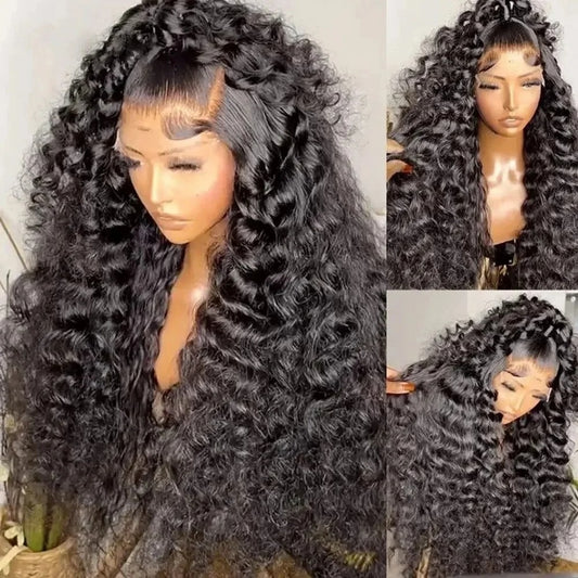 Deep Wave Lace Front Wig Human Hair Transparent Lace Glueless Wig