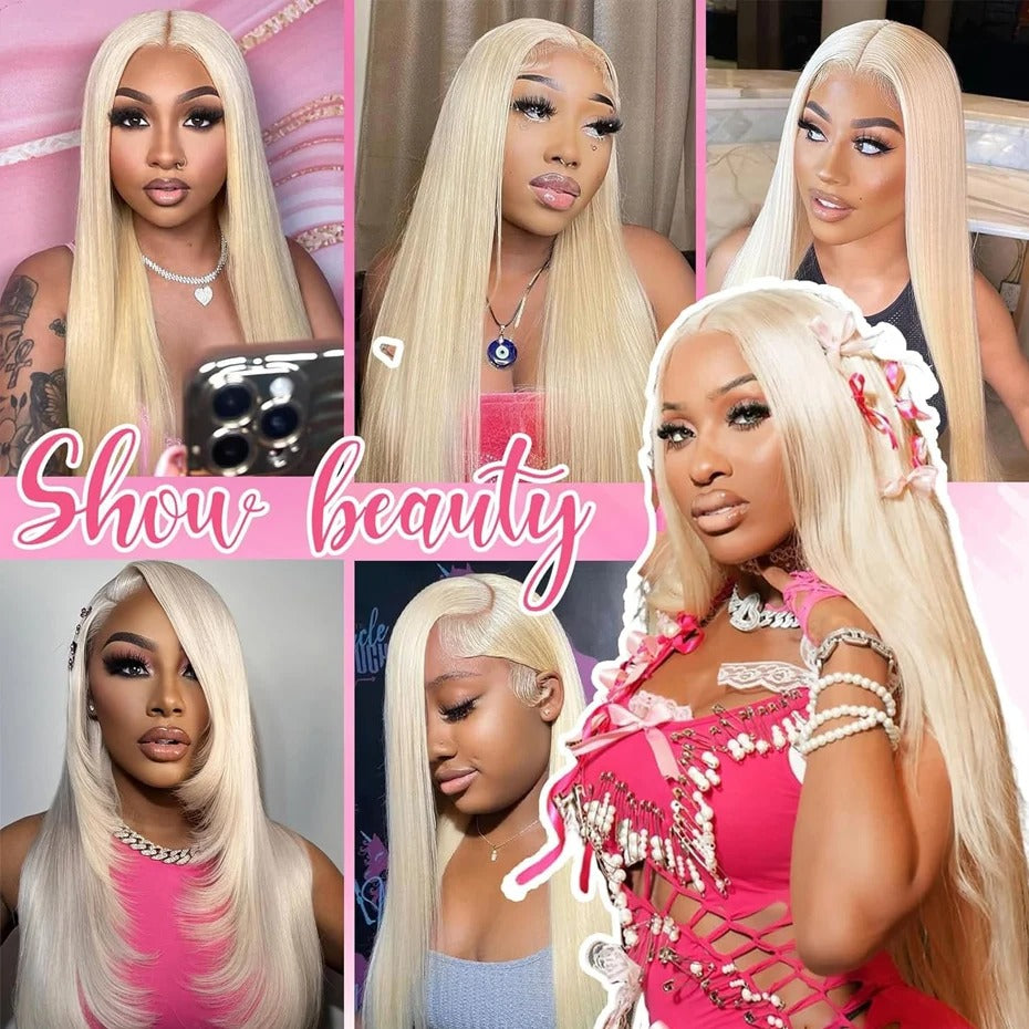 613 Blonde Straight 13x4 Transparent Lace Front Wig Human Hair Glueless Wig