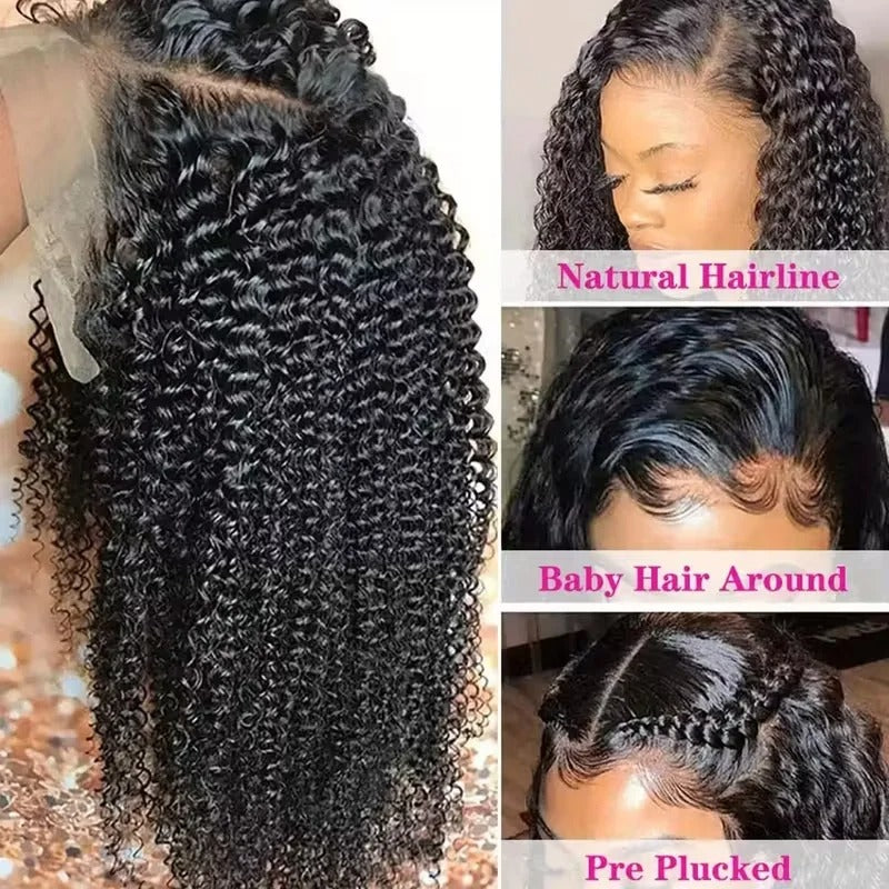 Kinky Curly Lace Front Wig Human Hair Transparent Lace Glueless Wig