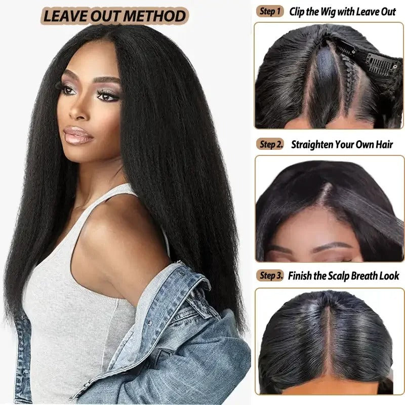 Kinky Straight U Part Wig Human Hair Glueless Natural Texture Wig