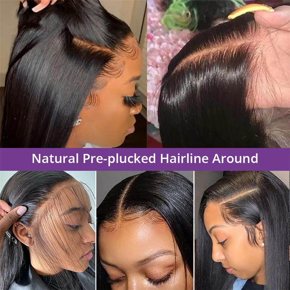 Straight Lace Front Wig Human Hair Transparent Lace Glueless Wig